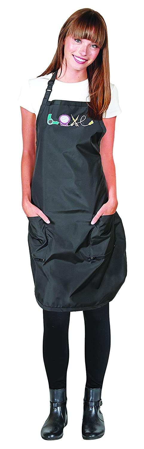 Betty Dain Embroidered Love Stylist Apron, Stylish, Lightweight Iridescent Fabric with Embroidered Decal, Versatile Color, Water Resistant, Convenient Snap Neck Closure, Black/Multi: Beauty