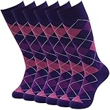 Mid Calf Crew Dressy Socks, SUTTOS Men's Ultimate Elite Casual Fun Purple Argyle Plaids Patterned Charged Cotton Office Business Office Suit Dressy Socks Men Gifts Easter Day Socks,6 Pairs