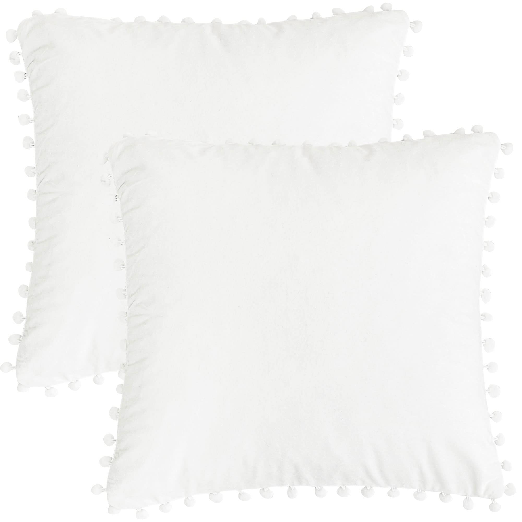 PiccoCasa Velvet Pillow Covers, 2 Pom Pom Throw Pillow Cover, Square Solid Soft Cushion Covers for Sofa Couch Bedroom Car White 50 X50cm — image 1