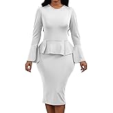 Women's Dress Work Business Dress Bodycon Split Long Sleeve Round Neck Pencil Dresses