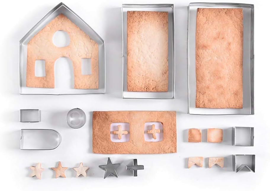 bulingbuling 10 Pcs/set Gingerbread House Cookie Cutter Set Stainless Steel Chocolate House Cutouts Cutters Kit Biscuit Mold Fondant Cake Decorating Tools Kitchen Accessories for Christmas