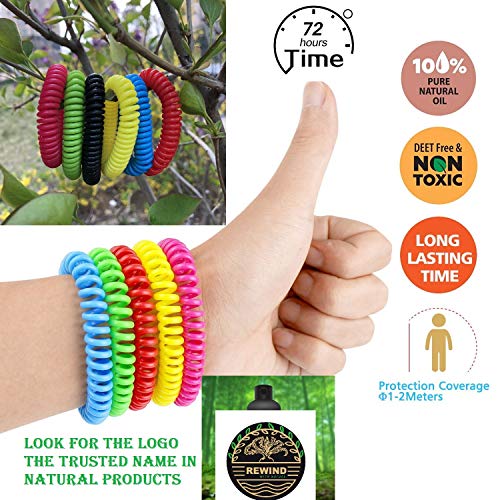 Rewind With Nature Anti Mosquito Repellent Bracelet for Kids, Adults, Pets 10 Pcs Insect Repellent Bracelet, Wrist, Ankle, 100% Natural Silicon- Non Toxic - Waterproof Safe Travel Bug Bands Bracelet