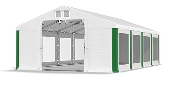 Das Company Transparente Fenster Partyzelt Robust Garten-Pavillon mit Bodenrahmen und Dachverstärkung 5x8 m Zelt 580g/m² PVC 