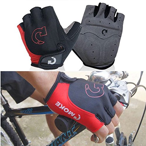 interjunzhan Professional Breathable Men Sports Anti-Slip Half Finger Gloves for Cycling Motorcycle MTB Bike (1Pair) Red L