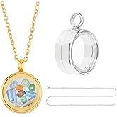 DICOSMETIC 2Pcs 2 Colors Round Locket Pendant Stainless Steel Memory Locket Charms Clear Picture Frame Charm with Necklace Chain Floating Charm Glass Living Bouquet Charms for Women Men