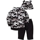 Gerber Boys' 3 Piece Micro Fleece Top Cap and Pant Set, Black Camo, 12 Months