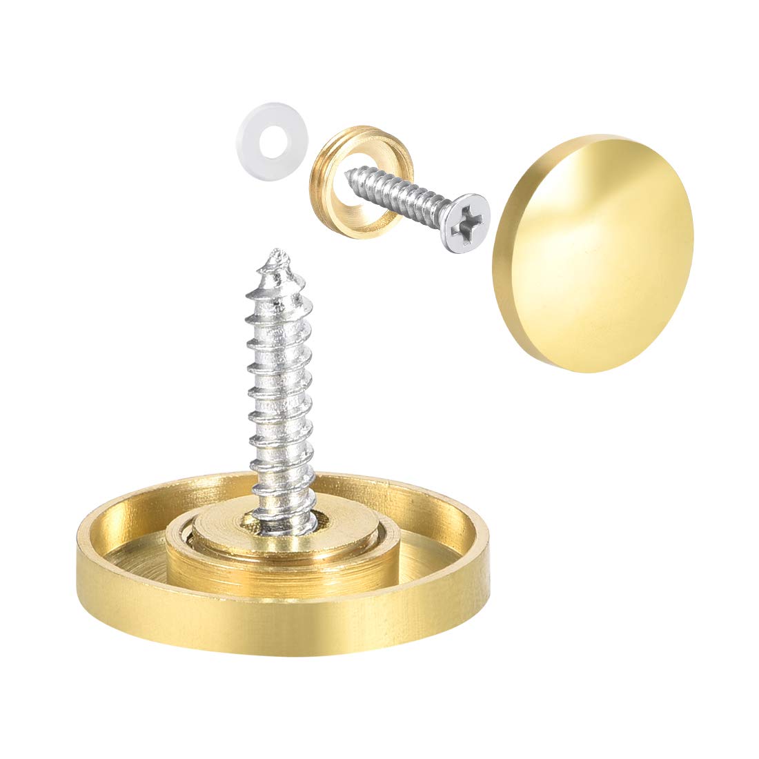 sourcing map Mirror Screws Decorative Caps Cover Nails Polished Gold 22mm 4pcs