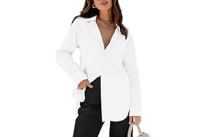 siliteelon Womens Button Down Shirts Dress Shirts Long Sleeve Blouses V Neck Solid Casual Tunics Tops with Pockets
