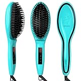 Gisala Metal Ceramic Heater Hair Straightening Brush,Auto Lock,Anti Scald,Zero Damage,Adjustable Temperature,Instant Heat Up Professional Hair Straightener(Cyan and Golden)