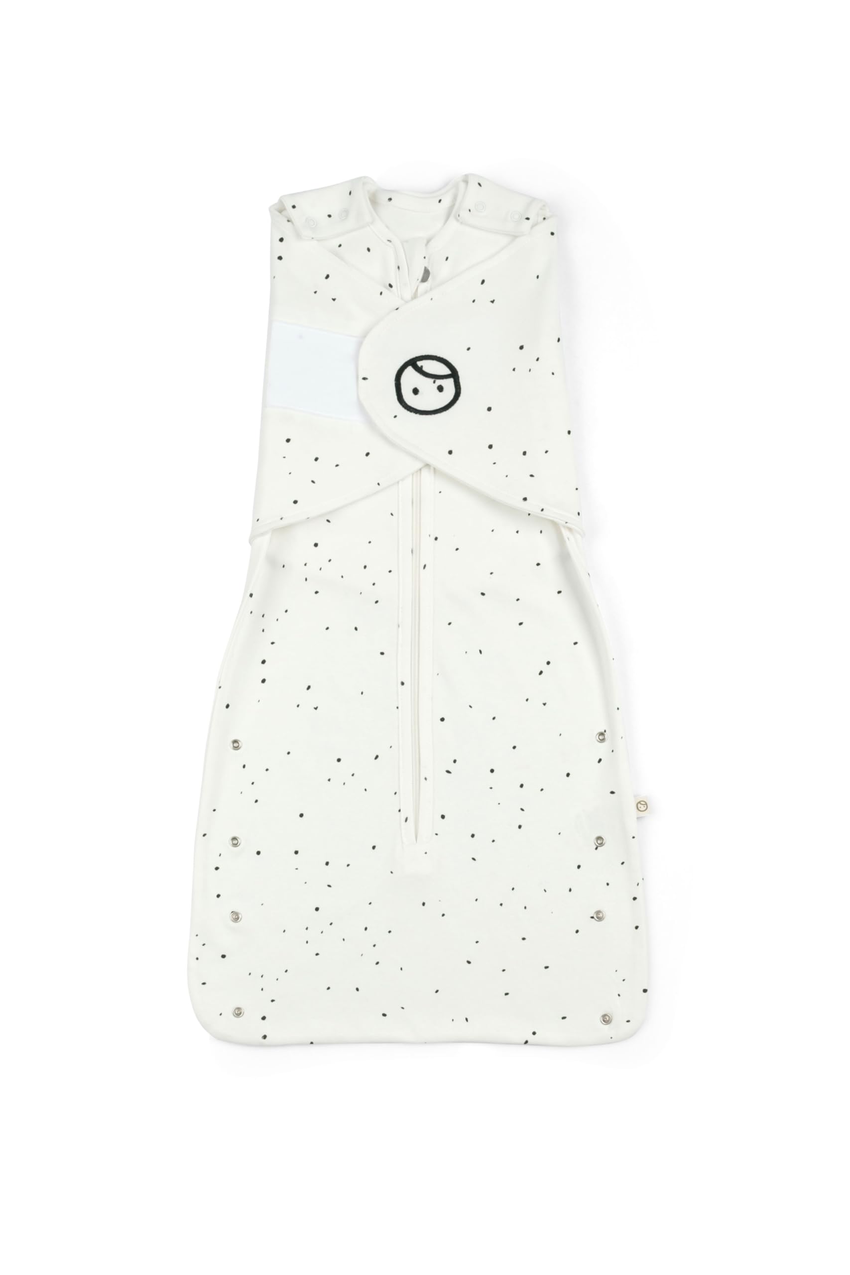 LITTLE GUSTO 0.5 Tog Sleeping Bag, 100% Organic Cotton Baby Swaddle Blanket 0-6 Months, Newborn Sleeping Bag, Adjustable, Newborn Sleep Sack (White Dots)