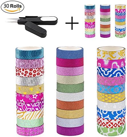 Washi Masking Tape Set of 30 Rolls, YARKOR Decorative Masking Tape Collection, Colorful Tape Decorate for DIY Crafts, Festival Gift Wrapping ,Office Party Supplies, Christmas, Cards, Scrapbook