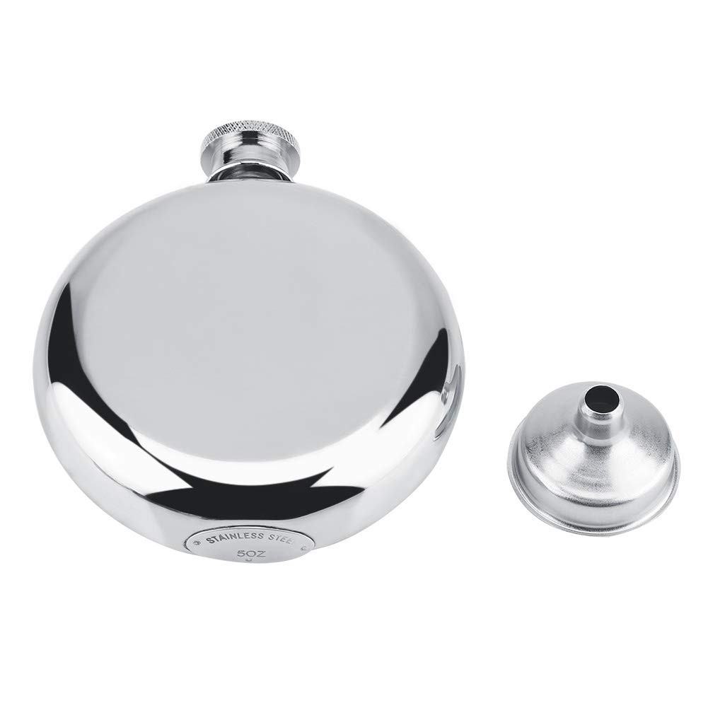 Raguso Stainless Steel Hip Flask 5oz/150mL Portable Pocket Whiskey Flask Wine Beverage Liquor Cafe Bottle Silver Classic Flagon With Funnel for Traveling Climbing Camping Hiking