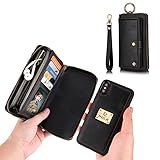JAZ iPhone X Wallet Case,iPhone Xs Wallet Case Zipper Purse Detachable Magnetic 14 Card Slots Card Slots Money Pocket Clutch Leather Wallet Case for iPhone Xs/iPhone X 5.8