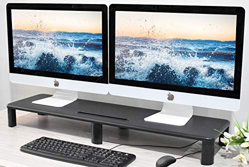 Adjustable XL Dual Monitor Stand - Big 39" Long by 11" Deep. Ample Space for 2 Monitors or Printer, Books & More. Riser for Ultimate Storage Organization with Slot for Phone or Tablet