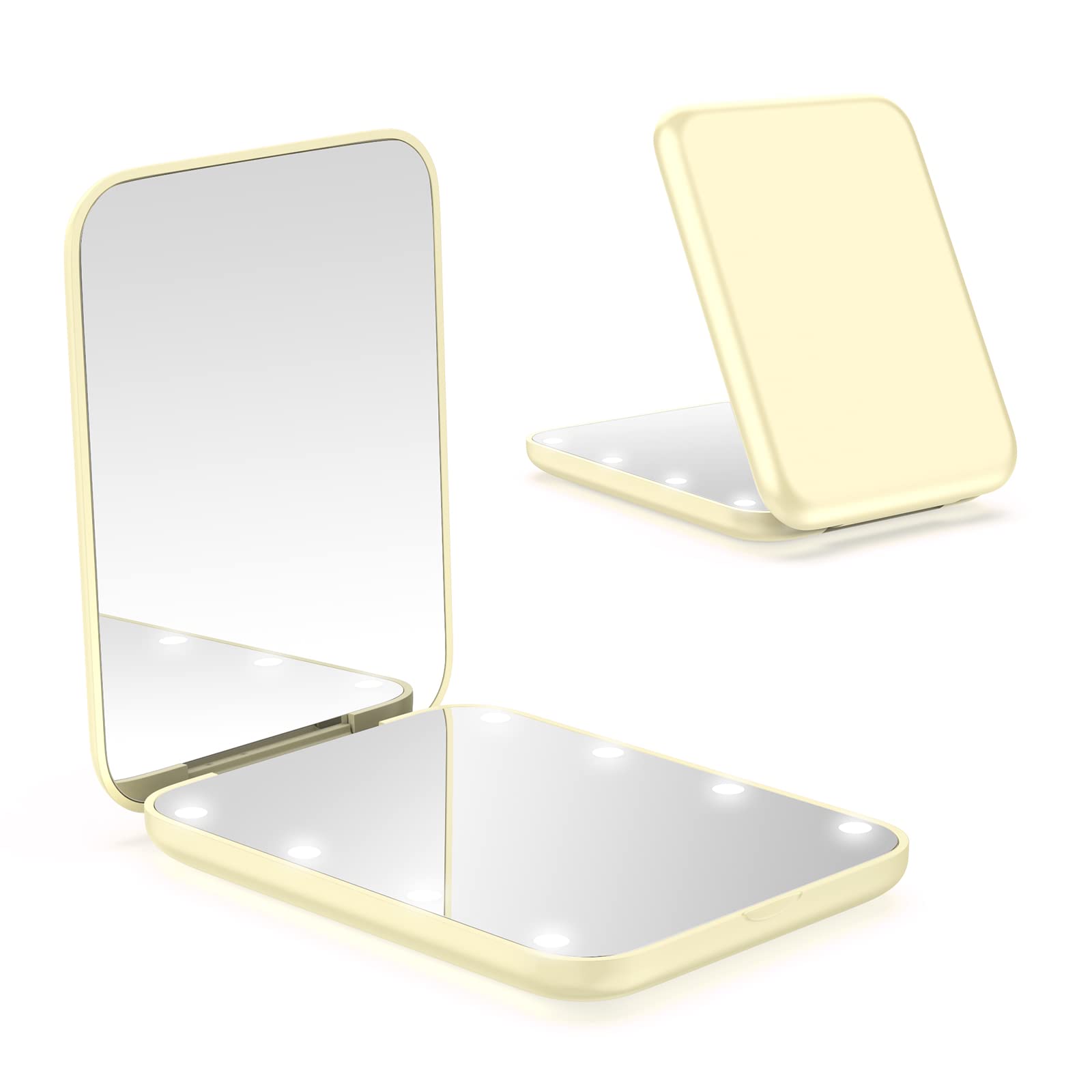 WOBSION Compact Mirror, Small Makeup Mirrors with Light for Travel, LED Pocket Mirror for Purse and Handbag, 1x/3x Magnifying Handheld Mirrors, Folding, Portable, Gifts for Women, Khaki