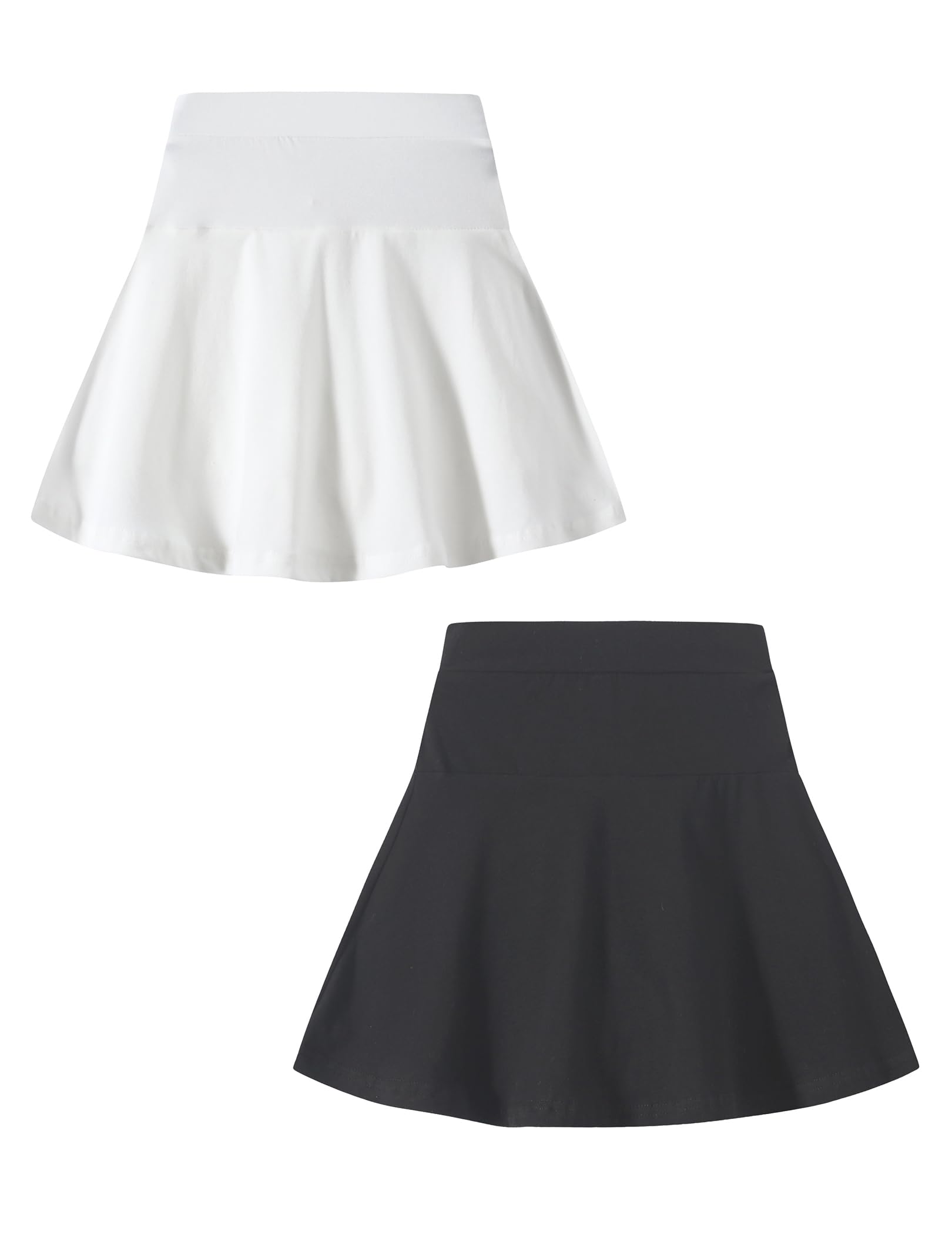 Photo 1 of [wash] Fdqin 2 Pack Girls Skirts Elastic Flared Plain Pleated Skater Skirts for Kids with Built-in Shorts Black/White 11-12 Years        