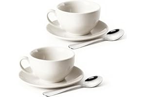 ionEgg Porcelain Coffee Cup with Saucer 220ml/7.3oz for Cappuccino, Latte, and Tea, White, Set of 2