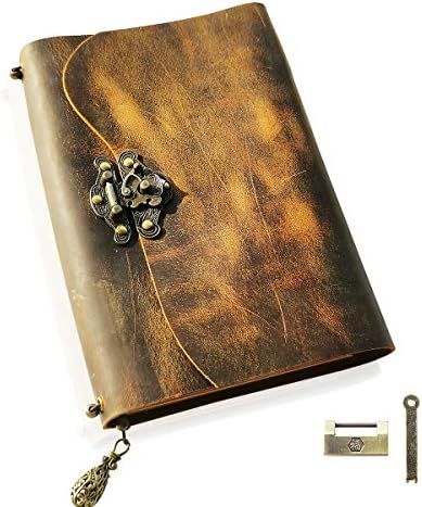 Scrodcat Leather Journal Writing Notebook 7.5 x 5.5 Inch Refillable Pages Blank Paper - Antique Handmade Leather Binder, Daily Notepad, Travel Journal and Castle Book (Left Horse)