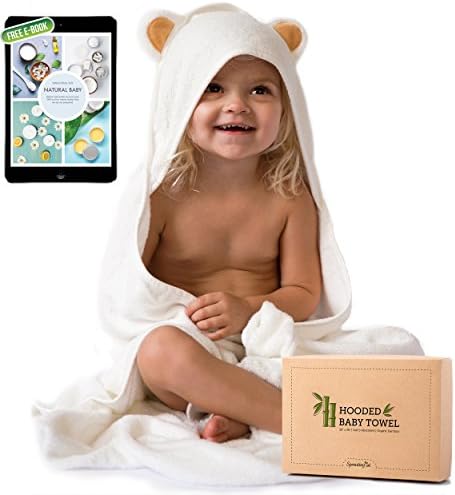Super Soft Bamboo Hooded Baby Towel and Washcloth Bath Set | Organic &amp; Absorbent | Antibacterial and Hypoallergenic | Perfect Size for Infants and Toddlers | Free Natural Baby E-Book