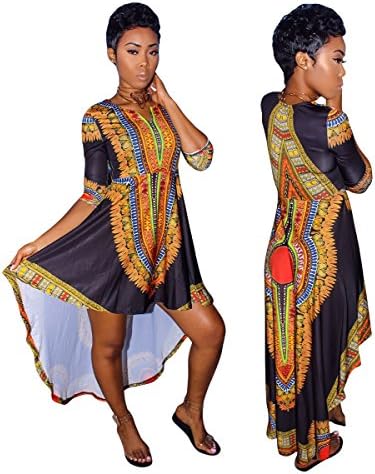 Hisimple Traditional African Clothes Women Dashiki Outwear Party Office Bazin Dresses (3XL, Black)