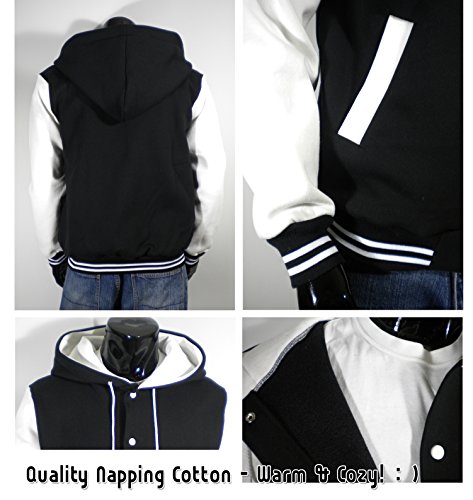 U World Men's Hood Baseball Varsity Jacket White (XL) - Thumbnail 2