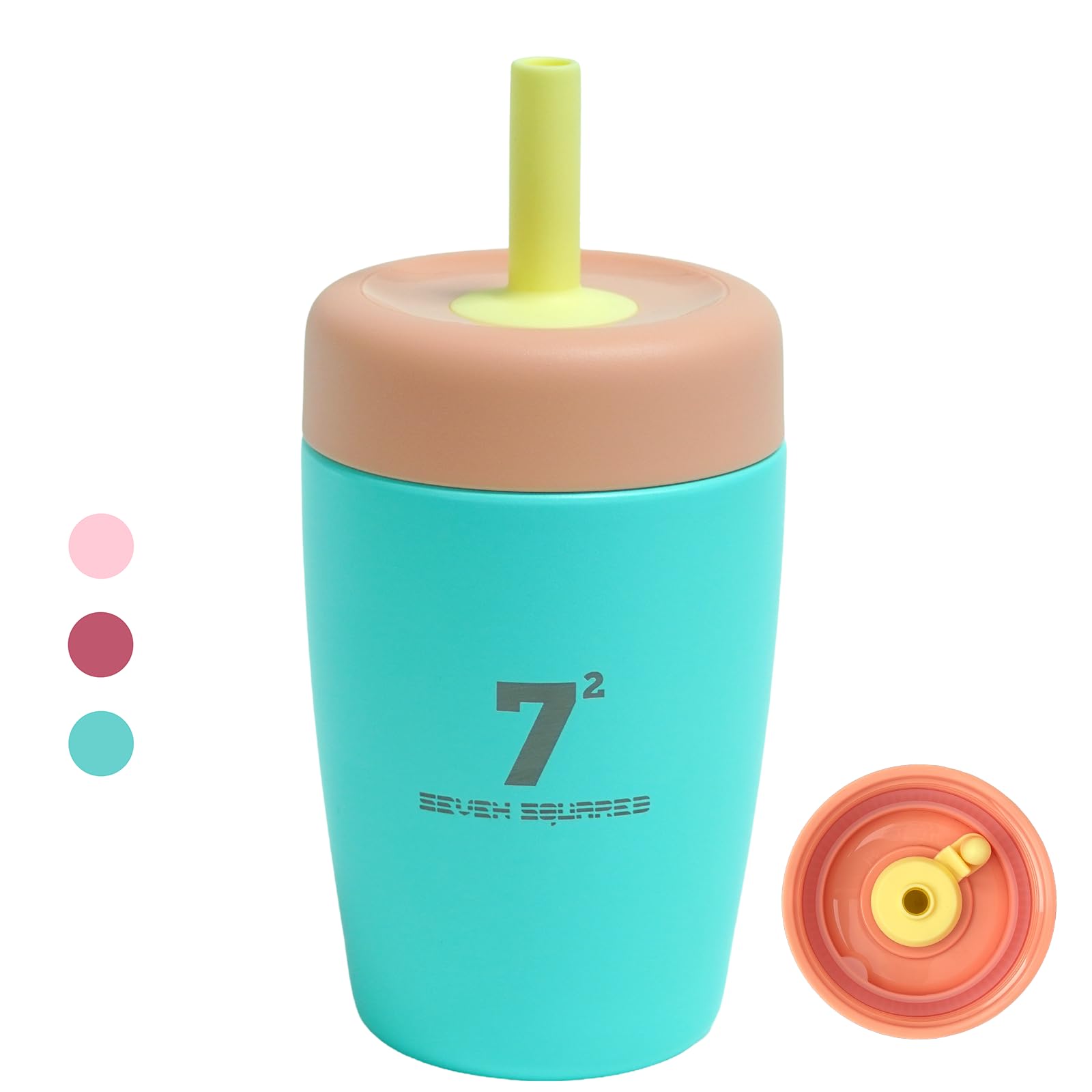 SEVEN SQUARED 72 12oz Kids Tumbler Spill Resistant with Lid and Silicone Straw, Insulated Kids Sippy Cups Children Stainless Steel Water Bottle for Cold Drinks, Dishwasher Safe