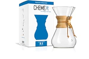 CHEMEX CFCM-8A Classic Series, Pour-over Glass Coffeemaker, 8-Cup - Exclusive Packaging, Clear