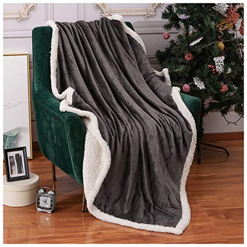 Homelike Moment Sherpa Fleece Throw Blanket for Couch Gray Plush Fuzzy