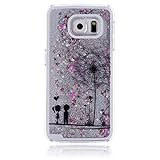 Urberry Galaxy S6 Case, Running Glitter Cover, Floating Liquid Luxury Bling Glitter Sparkle Hard Case for Samsung Galaxy S6 with a Screen Protector (Silver)