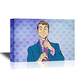 Suits Canvas Wall Art - Pop Art Style Man in a Suit and Pink Shirt - Gallery Wrap Modern Home Art | Ready to Hang - 12x18 inches