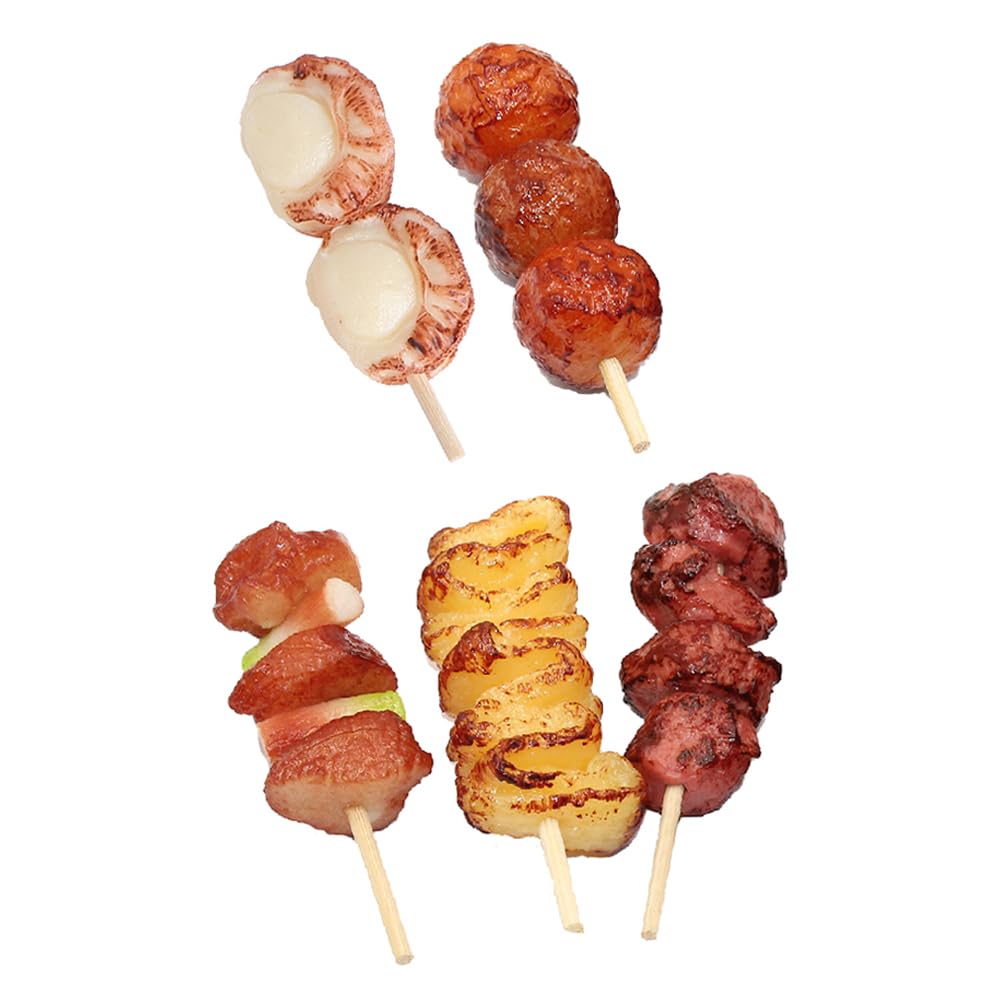 NUOBESTY Fake Barbecue Skewers Models Realistic Barbecue Roast Skewers Pretend BBQ Accessories Fake Grill Skewers for Pretend Play, 5Pcs (Random Style)