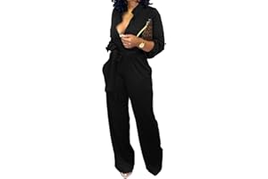 SENIGHT Women Jumpsuits For Elegant Sexy V Neck Long Sleeve Casual for Work Wide Leg Pants with Pockets Belt