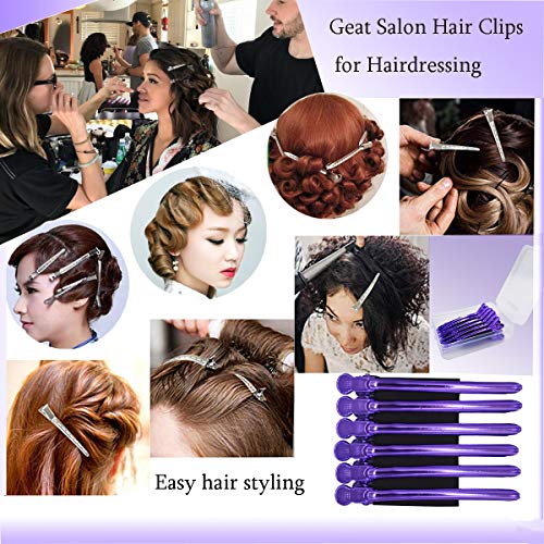 Hair Duckbill Clips for Women, 12 Pcs Professional Rustproof Metal Hair Styling Clips Hair Clip Set, 3.7 Inches Durable Salon Hair Clips Styling Tools for Salon, Personal &thick Hair (Purple)