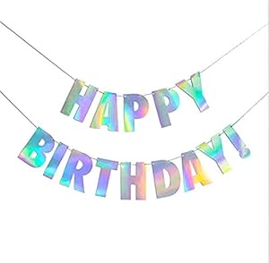 CC HOME Iridescent Party Supplies, Silver Happy Birthday Banner, Iridescent Silver Garland Decorations Set for Baby Shower,Birthday Party Decorations Supplies