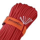 Titan SurvivorCord | RED | 103 Feet | Patented Military Type III 550 Paracord/Parachute Cord (3/16" Diameter) with Integrated Fishing Line, Fire-Starter, and Utility Wire.