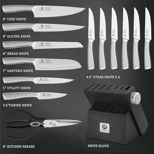 imarku Knife Block with Knife, 14 Pieces, Sharp Japanese High-Quality Knife Set, Chef's Knife, Kitchen Knife Set with Block Sharpener and Scissors for Household and Professionals, Black