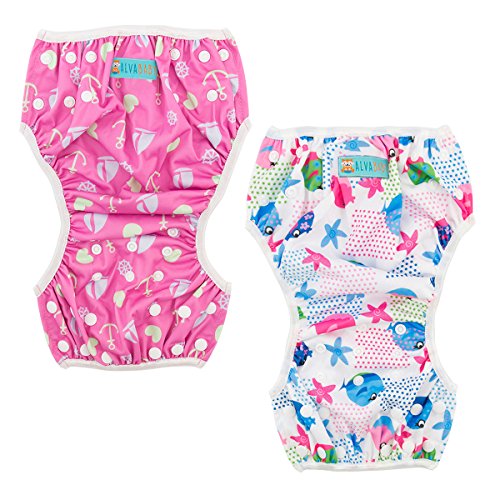 ALVABABY Swim Diapers 2pcs Baby & Toddler Snap One Size Reusable Adjustable Baby Shower Gifts Baby Boy SW09-10