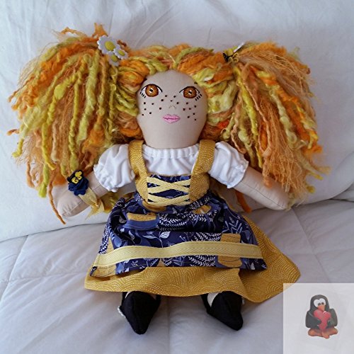 Fabric Art Doll with Golden Hair and Dirndl - Thumbnail 3