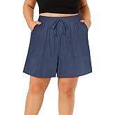 RITERA Plus Size Shorts for Curvy Women Lightweight Elastic Waist with Pockets Drawstring Womens Casual Shorts for Summer