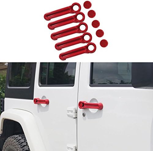 Bestong 5 Pcs Chrome ABS 4 Door Handle Cover Kit and Tailgate Handle Cover For 07-17 Jeep Wrangler JK / 08-12 Jeep Liberty / 07-11 Dodge Nitro (red)