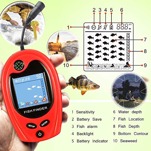 LUCKY Portable Fish Finder Fish Detector Device Handheld Depth Finder for Boat Kayak Canoe