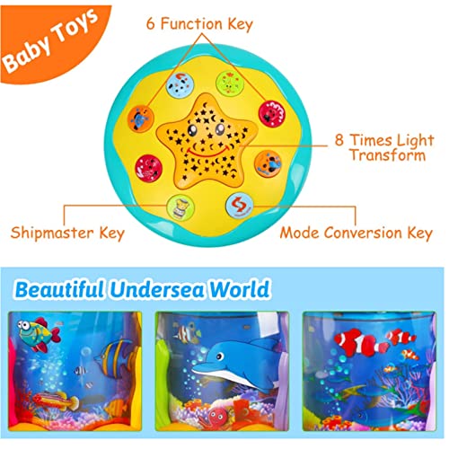 AM ANNA 4 in 1 Musical Baby Toys for Toddlers, Projector Ocean Rotating Tummy Time, Developmental Montessori Light Up Toys for 0-3 3-6 12-18 Months Babies Gifts