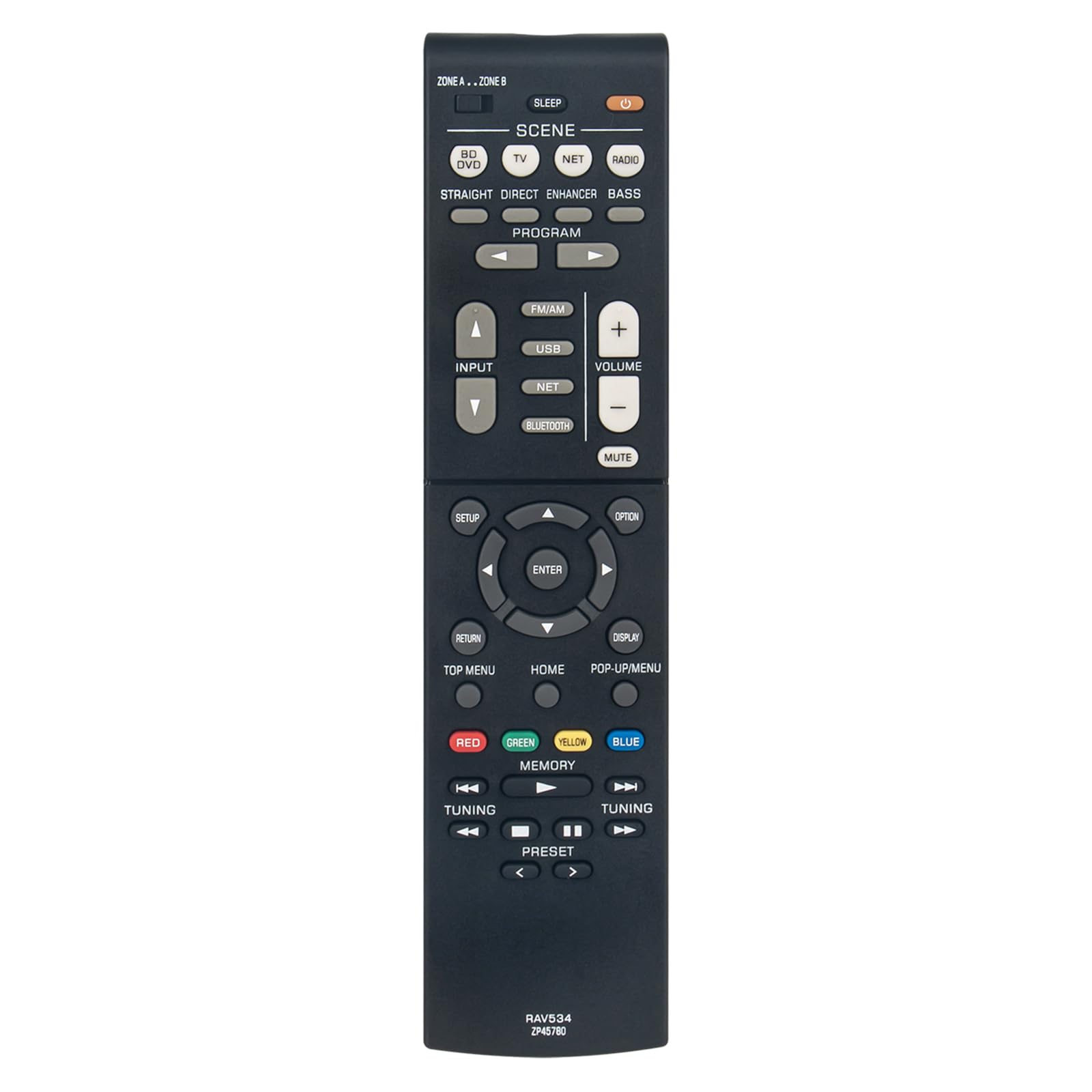 VINABTY Replacement Remote RAV534 ZP45780 Fit for Yamaha AV Receiver RX-V479 RX-V579 RX-V581 RX-V481 RX-V481D TSR-5810 RX-V485 RX-D485 RX-V583 HTR-5071 TSR-5830 RX-V585 HTR-5072 TSR-5850 RX-V483