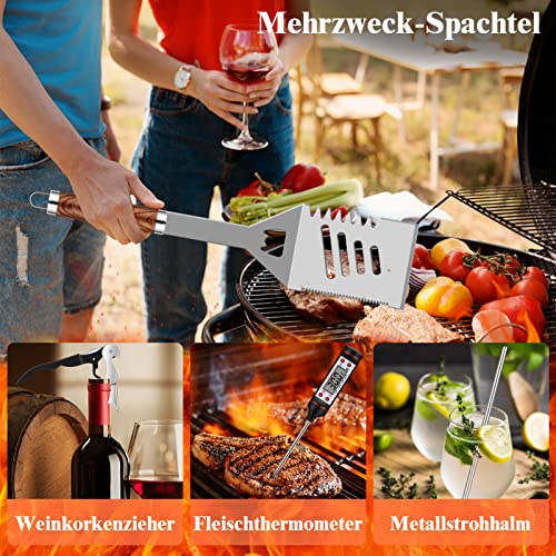 Grilliance 38-Piece BBQ Barbecue Cutlery Set Stainless Steel Barbecue Accessories for Men Gift Birthday High-Quality Barbecue Utensils Set Case with Grill Case and Grill Mat for Garden and Camping Brown
