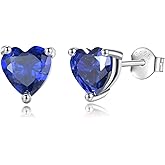 Vito Valentine's Day Earrings Gift, 925 Sterling Silver Birthstone Stud Earrings for Women, Heart Cubic Zirconia Hypoallergenic Ear Studs Jewelry Birthday Gift for Mom Wife Daughter Grandma