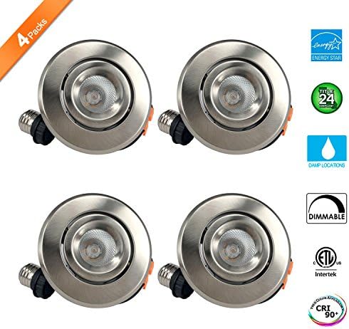 JULLISON 4 Inch LED Recessed Down Light, 30°Adjustable, Gimbal, Dimmable,120V, 7W, 500LM, 60W Equivalent, 3000K, CRI90…