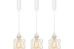 KAYYELAMP Set of Three 3.2 Ft Adjusted Cord H-Type Track E26 Base Hollow White Metal Shade Simple Retro Design Pendant Light Fixture for Bar Restaurant Entryway Aisle Kitchen Sink(No Bulb No Track)