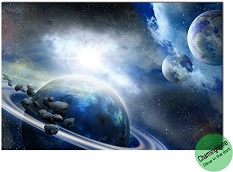 CharmingHome Wall Decoration for Living Room Wall - Glow in the Dark Blue Cosmos Canvas Painting - Panel Wall Painting Stretched Canvas - 15.74x23.62 Inches