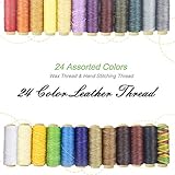 24 Colors Waxed Thread,Colorful Leather Thread, Leather Sewing Thread,Hand Stitching Thread for Hand Sewing Leather and Bookbinding