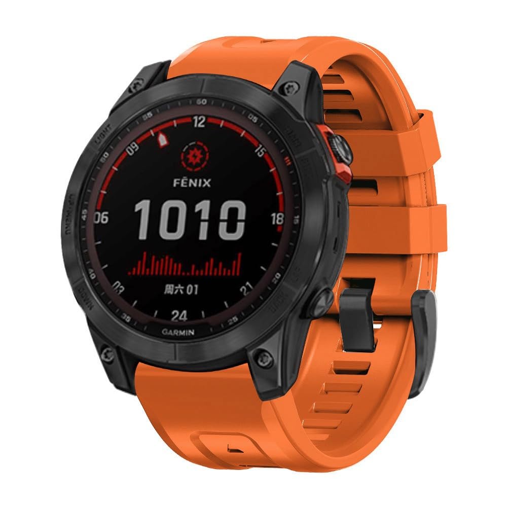 Koelaa 26mm Silicone Strap Compatible with Garmin Fēnix 8 51mm/7x/6x/7x pro/6x pro/5x/3/3HR, Tactix 8 51mm, Enduro 2/3, Soft Silicone Sport Breathable Replacement for Women Men - Orange